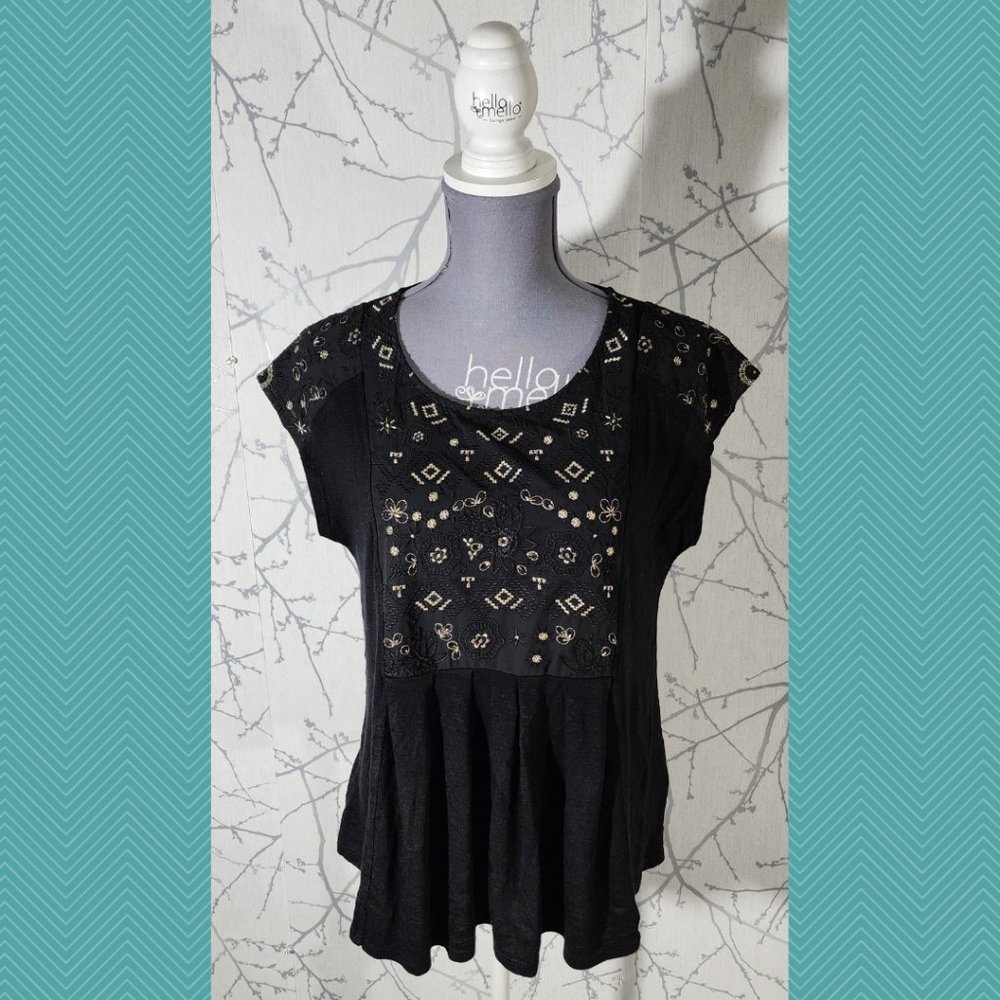 Akemi + Kim Black Gold Embroidered Arcana Flowy Top